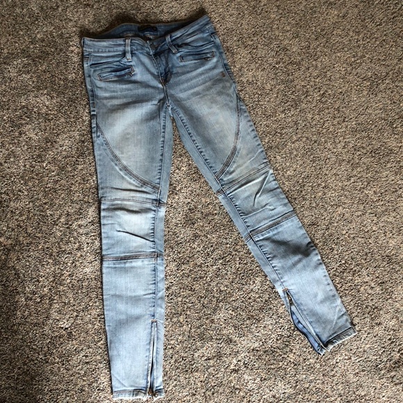 Skinny Motorcycle Jeans in Washed Denim - Picture 1 of 3